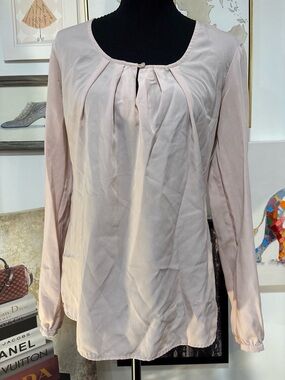 Calvin Klein Soft Blush Pleated Long-Sleeve Blouse